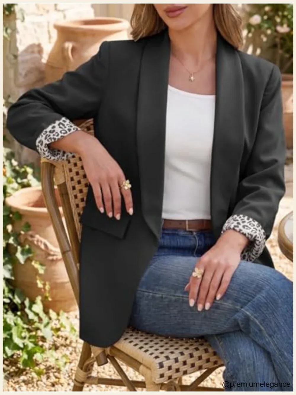 Shawl Collar Leopard Lined Open Blazer Lightweight Office Suit Jacket